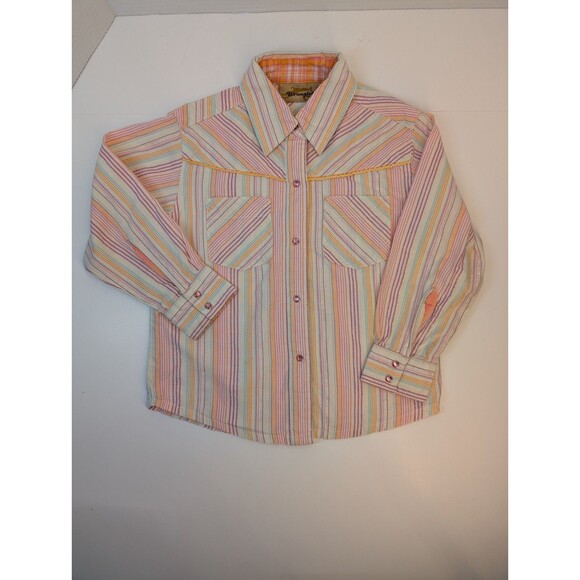 Girls Wrangler Pearl Snap Pink Button Down Long Sleeve Western Shirt Size 2 - Picture 1 of 9